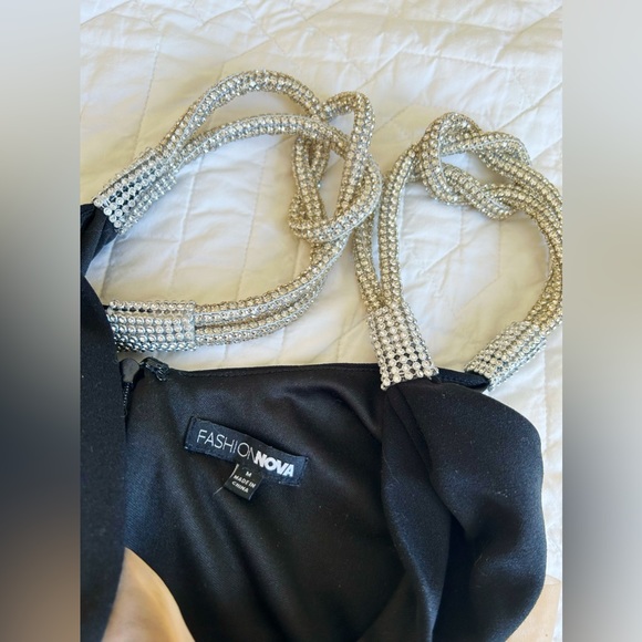 Fashion Nova Black Gala Dress With Rhinestone Straps - Picture 9 of 9